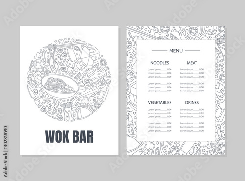 Work Bar Menu Template, Asian Cuisine Design Element Can Be Used for Bar, Cafe, Restaurant or Food Festival Hand Drawn Vector Illustration