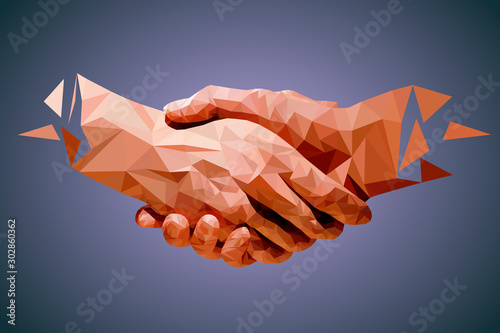 Low poly hands, handshaking, partners, friendship or business partnership symbol. Vector illustration