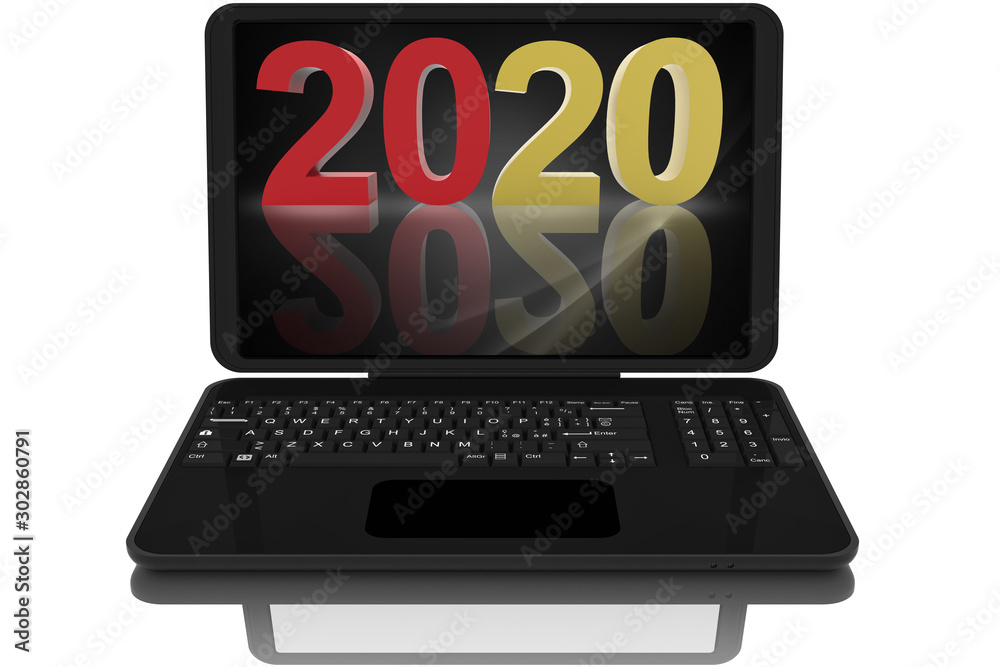  Laptop, su schermo computer annuncia il passaggio al nuovo anno.