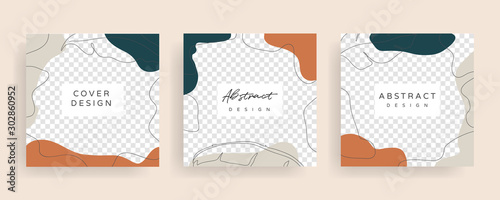 Social media stories and post creative Vector set. Background template with copy space for text and images design by abstract colored shapes, line arts , Tropical leaves warm color of the earth tone