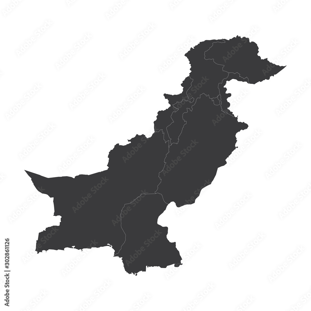 Pakistan map on white background vector, Pakistan Map Outline Shape ...