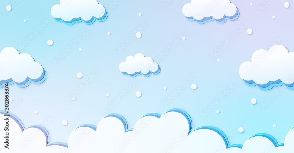Festival pattern Abstract kawaii Clouds cartoon on blue sky with snow background. Concept for children and kindergartens or presentation and christmas day