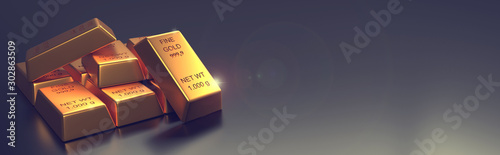 Принти на полотні Stacked gold bars on a bright background
