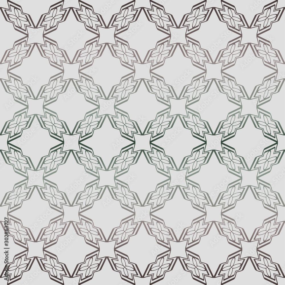 Abstract Vector Seamless Pattern With Abstract Geometric Style. Repeating Sample Figure And Line. Grey, green color