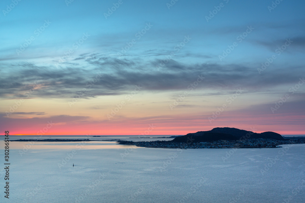 Sunset over the Norwegian Sea near Alesund, Norway