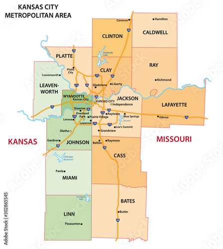 Map of the Kansas City Metropolitan area in Kansas and Missouri