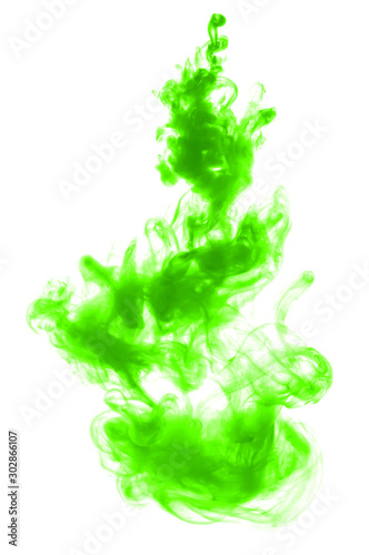 green ink dropped into water isolated on white