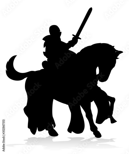 A silhouette knight on a horse