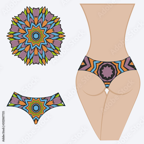 decorative women's pants with a floral pattern. Vector illustration. Fashionable print. An example of a design on a mannequin