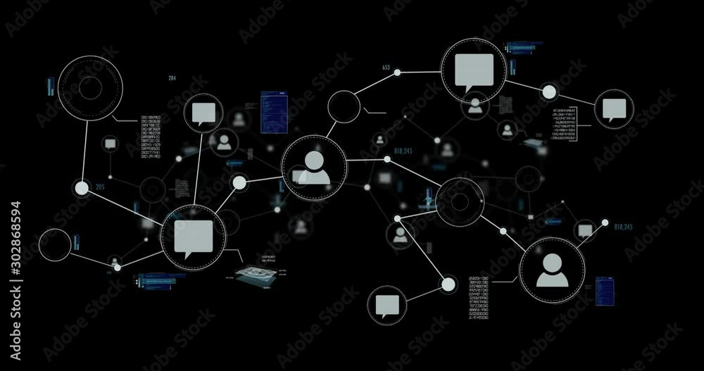 Network and data connections overlay on black - seamless loop - motion graphics animation Network and data connections overlay on black - seamless loop - motion graphics animation
