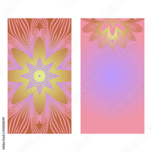 Creative invitation card template with floral round mandala. Vector illustration. Pastel color