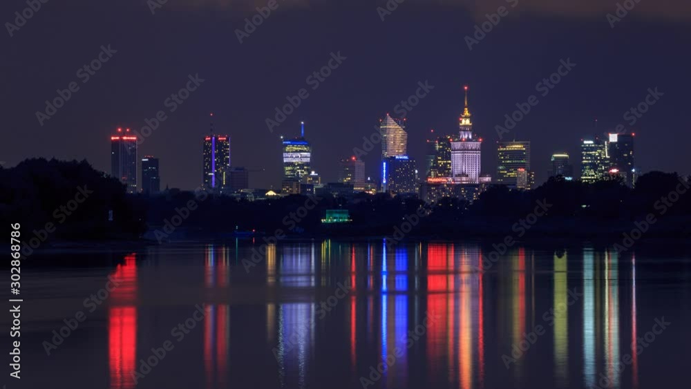 Thunder storm over Warsaw, Poland with reflections of the skyscrapers and lighting in the Vistula river. Video with camera motion. Thunder storm over Warsaw, Poland with reflections of the skyscrapers and lighting in the Vistula river. Video with camera motion.