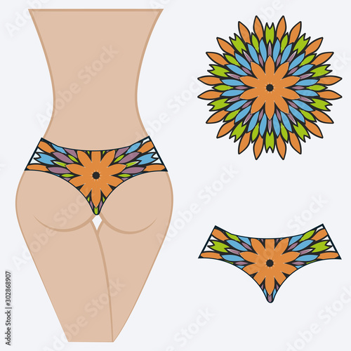 decorative women's pants with a floral pattern. Vector illustration. Fashionable print. An example of a design on a mannequin