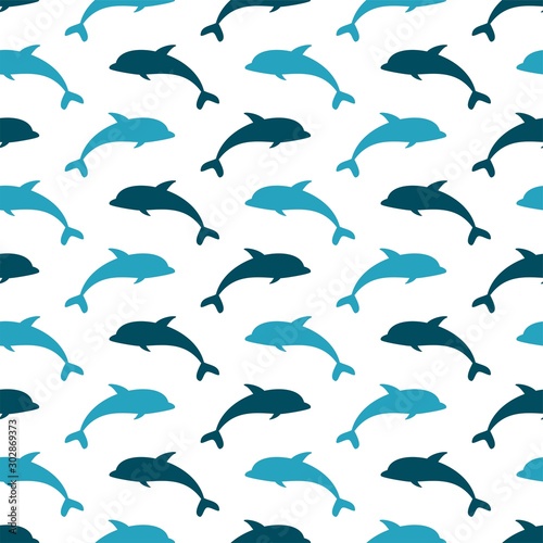 Seamless dolphin pattern. Simple silhouette vector background