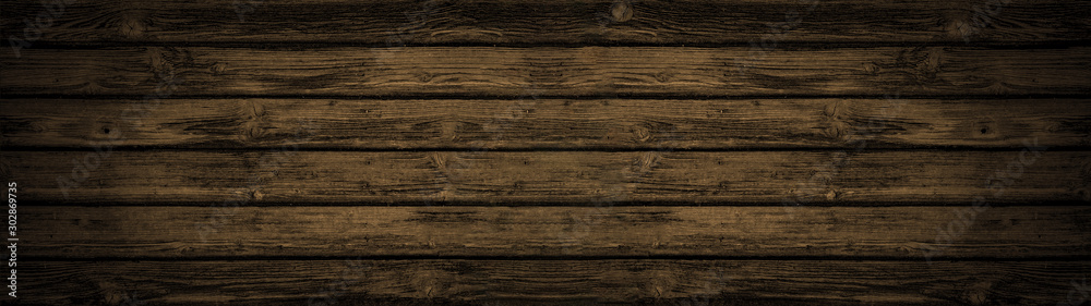 old brown rustic dark brown wooden texture - wood background panorama banner long - obrazy, fototapety, plakaty 
