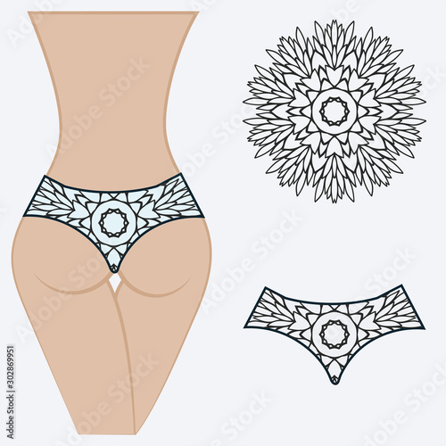 Fashionable design of women's swimming trunks. vector illustration. with a circular floral pattern
