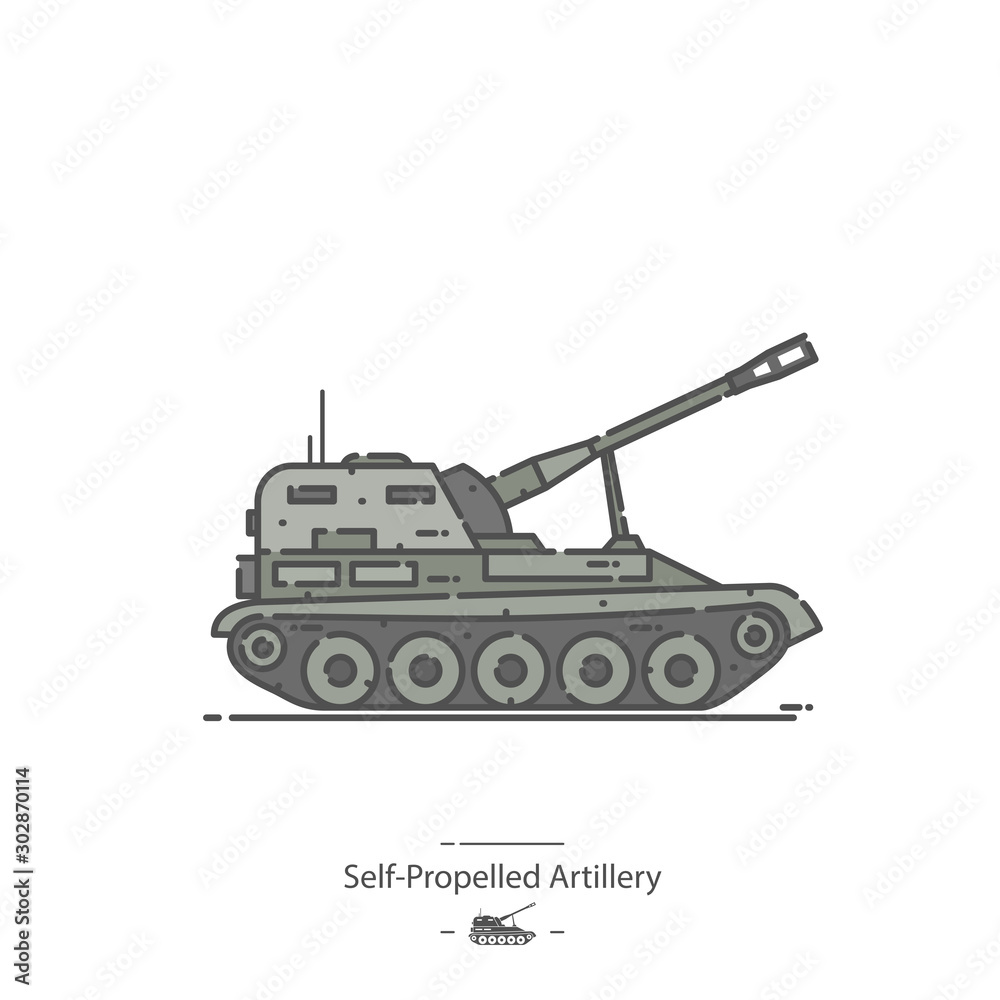 Self-Propelled Artillery - Line color icon Self-Propelled Artillery - Line color icon