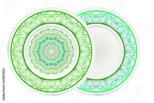 Set of two round decoration frame and Sacred Oriental Mandala. Floral Ornament. Vector Illustration