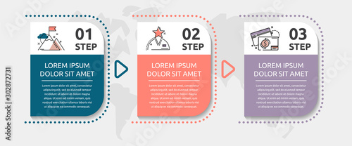 Vector infographic template with rectangles. Business data visualization with 3 options and marketing icons. Three steps for content, process, timeline, web, marketing, presentation, graph, diagrams