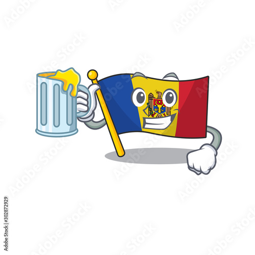 Mascot cartoon flag moldova in with holding juice character