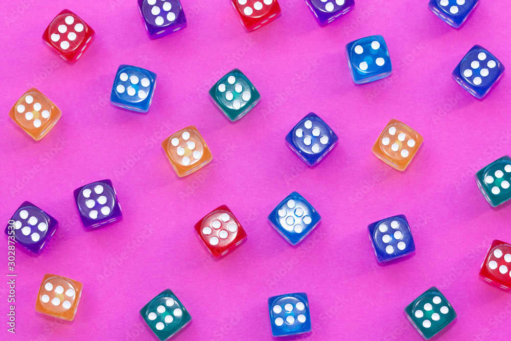 Gambling dices on a pink background. Gambling dices on a pink background.