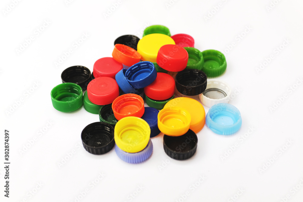 colorful plastic caps of PET bottles colorful plastic caps of PET bottles