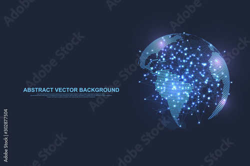 Global network connection concept. Big data visualization. Social network communication in the global computer networks. Internet technology. Business. Science. Vector illustration