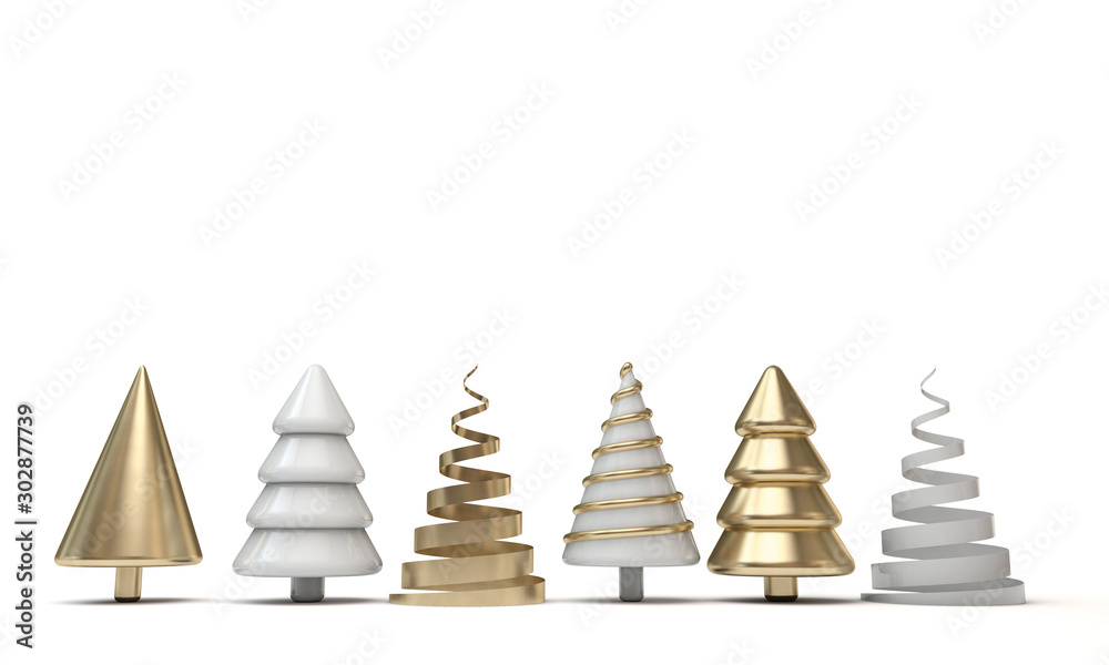 Fototapeta premium Festive minimal Christmas tree banner with gold and white shapes