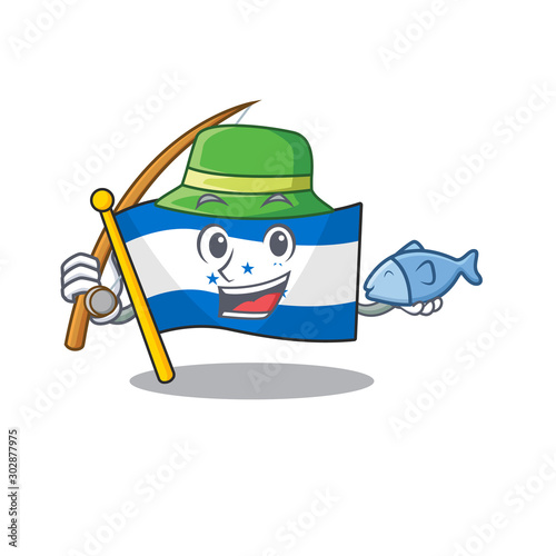 Cartoon flag honduras isolated in character fishing