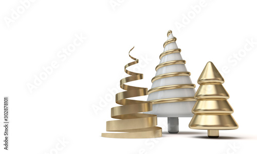 Festive minimal Christmas tree banner with gold and white shapes