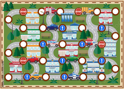 Board game. City. Side view. Vector illustration.
