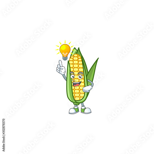 Cute corn with the character cartoon have an idea
