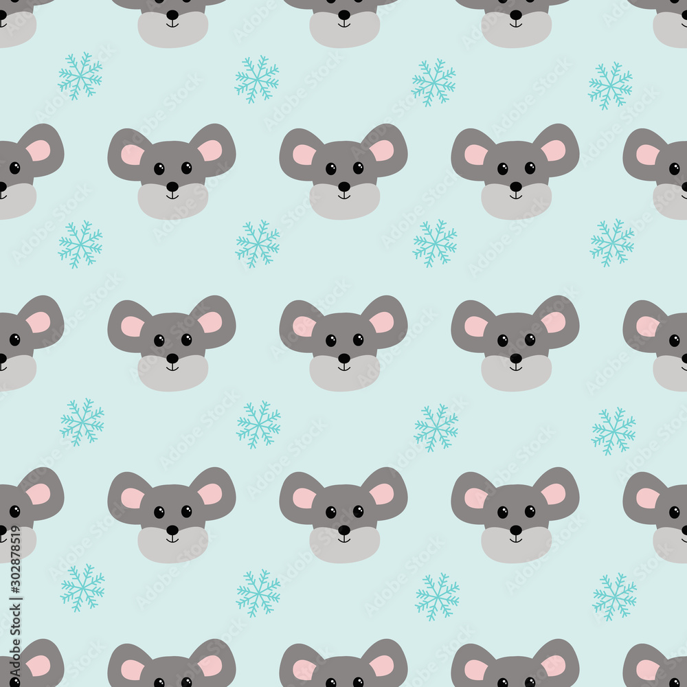 Seamless pattern with kawaii mouse and snowflake. Vector illustration. Seamless pattern with kawaii mouse and snowflake. Vector illustration.