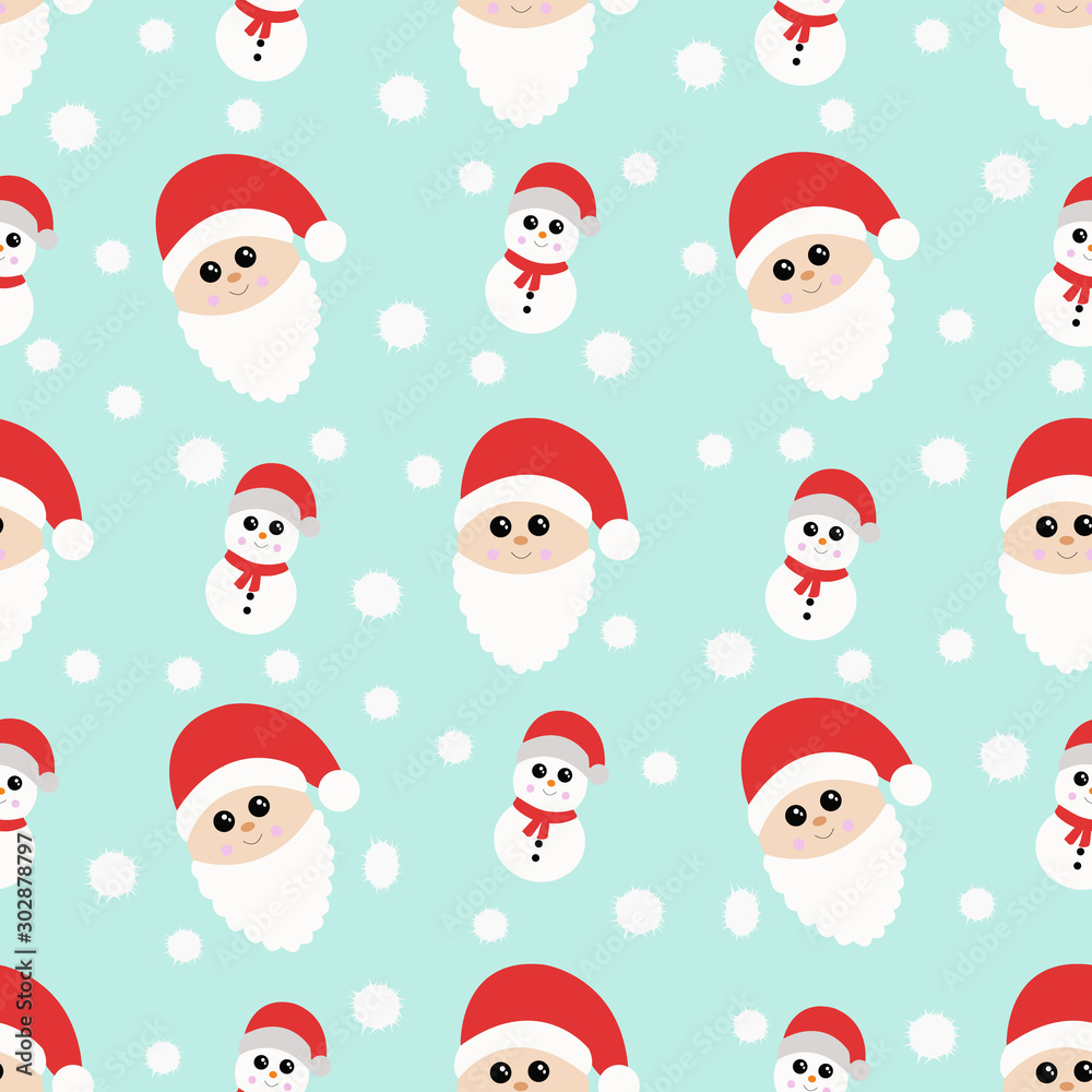 New year seamless pattern with kawaii santa and snowman. Vector illustration. New year seamless pattern with kawaii santa and snowman. Vector illustration.
