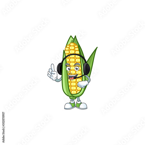 Cute corn with the character cartoon with headphone