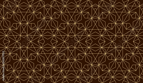 The geometric pattern with lines. Seamless vector background. Gold and dark brown texture. Graphic modern pattern. Simple lattice graphic design