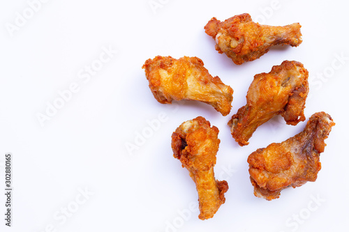 Fried chicken on white background.