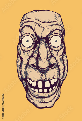 Scary Face Of A Madman. Drawing Style. Vector illustration.