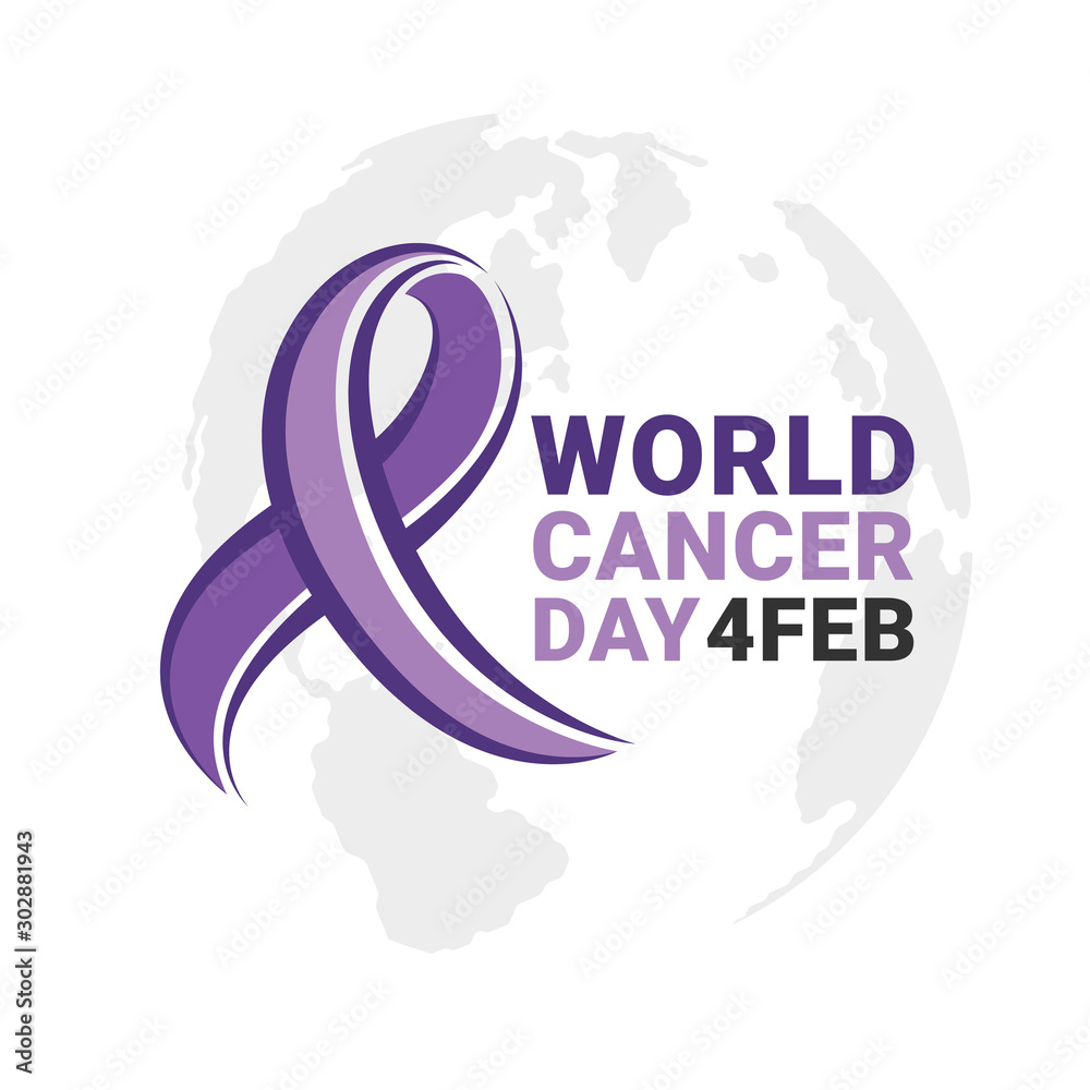 Fototapeta premium World cancer day banner with Lavender Ribbon sign and text on world texture background