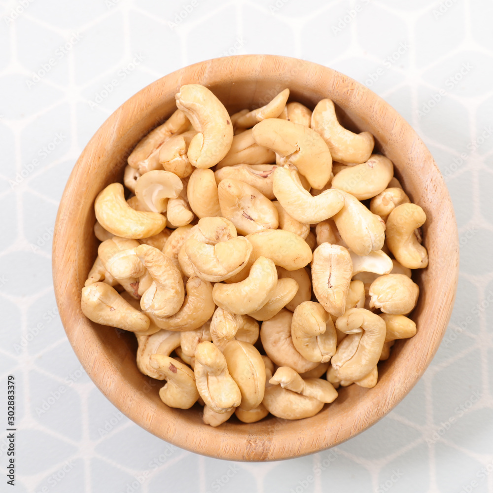 bowl with cashew nut, top view