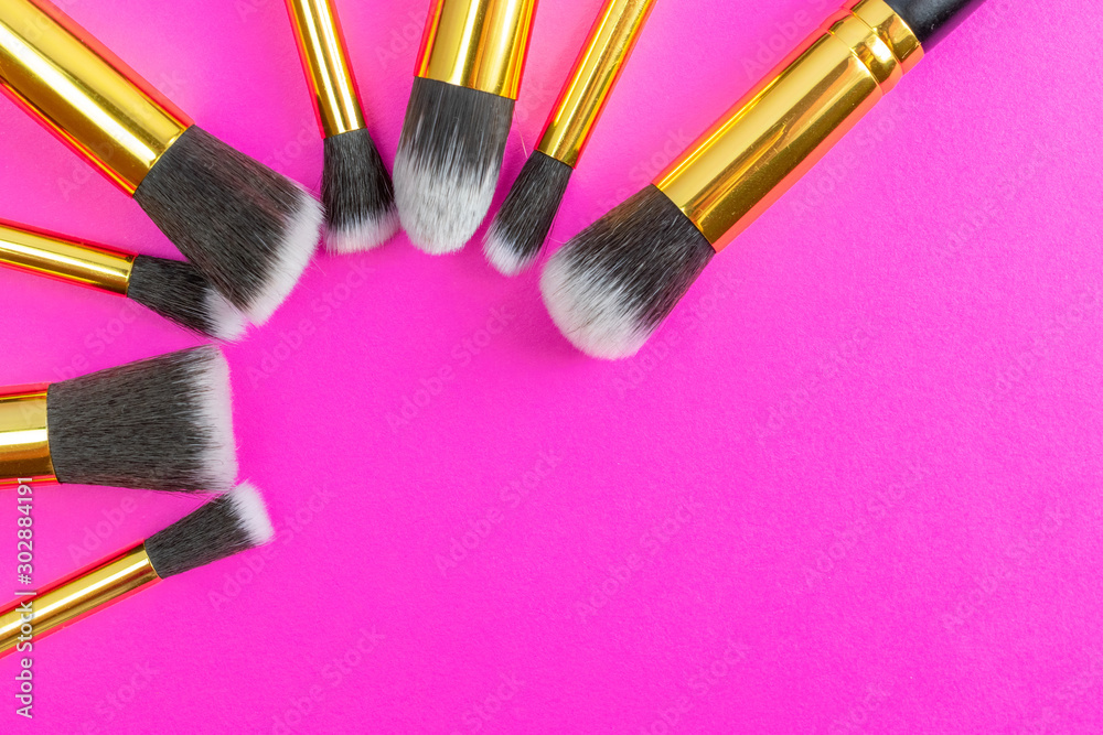 Cosmetics brushes. Drawing products for skin with copy space. Be Cosmetics brushes. Drawing products for skin with copy space. Be