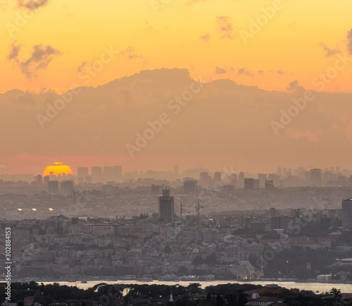 City silhouette from istanbul at sunset