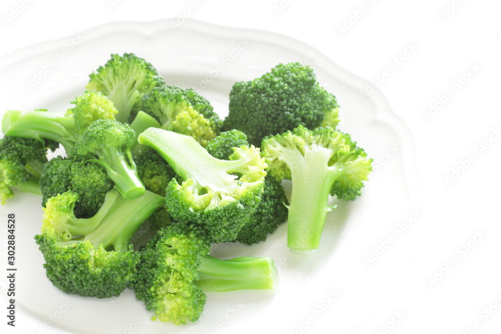 boiled broccoli on dish for healthy Chinese food image