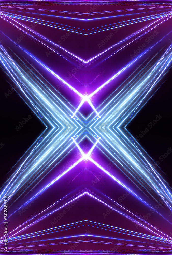 Fototapeta premium Ultraviolet abstract light. Diode tape, light line. Violet and pink gradient. Modern background, neon light. Empty stage, spotlights, neon. Abstract light.