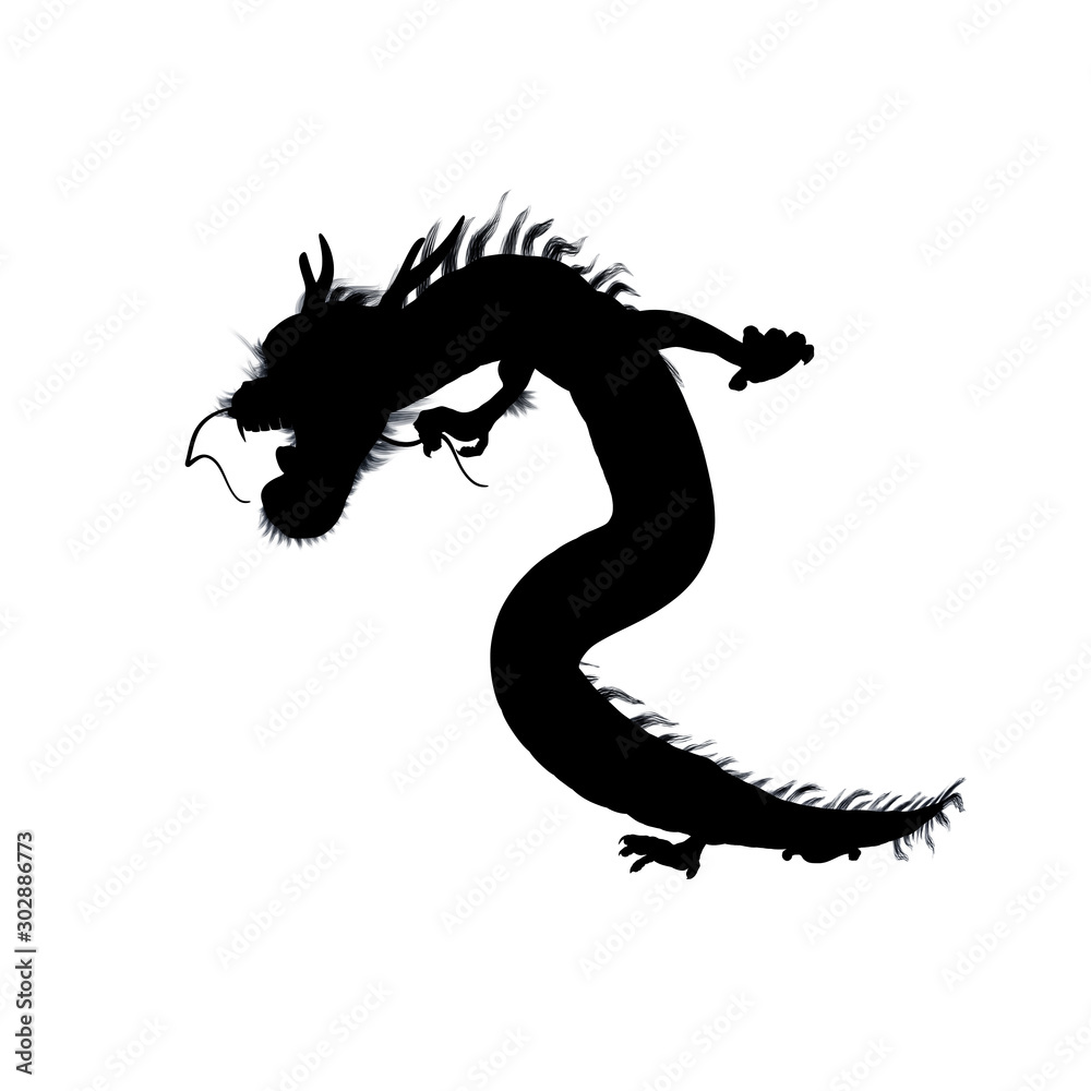 The Big Dragon Silhouette is in a pose to attack on white background. 3d rendering. The Big Dragon Silhouette is in a pose to attack on white background. 3d rendering.