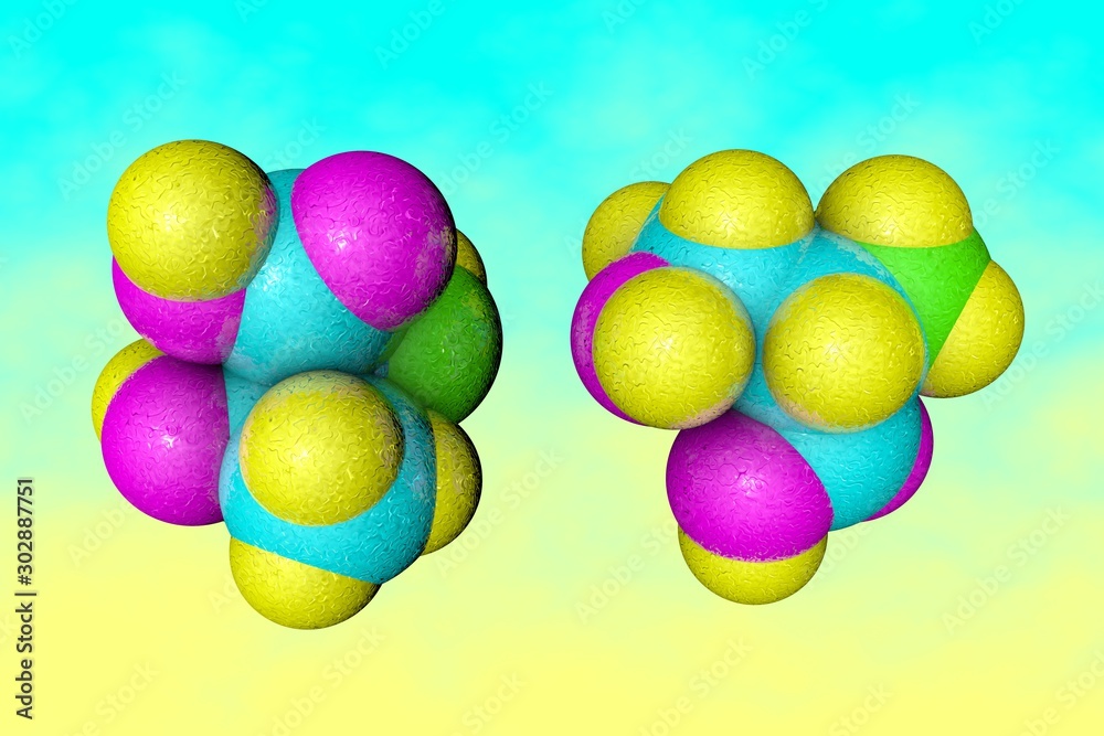 Space-filling molecular model of threonine, an essential amino acid in ...