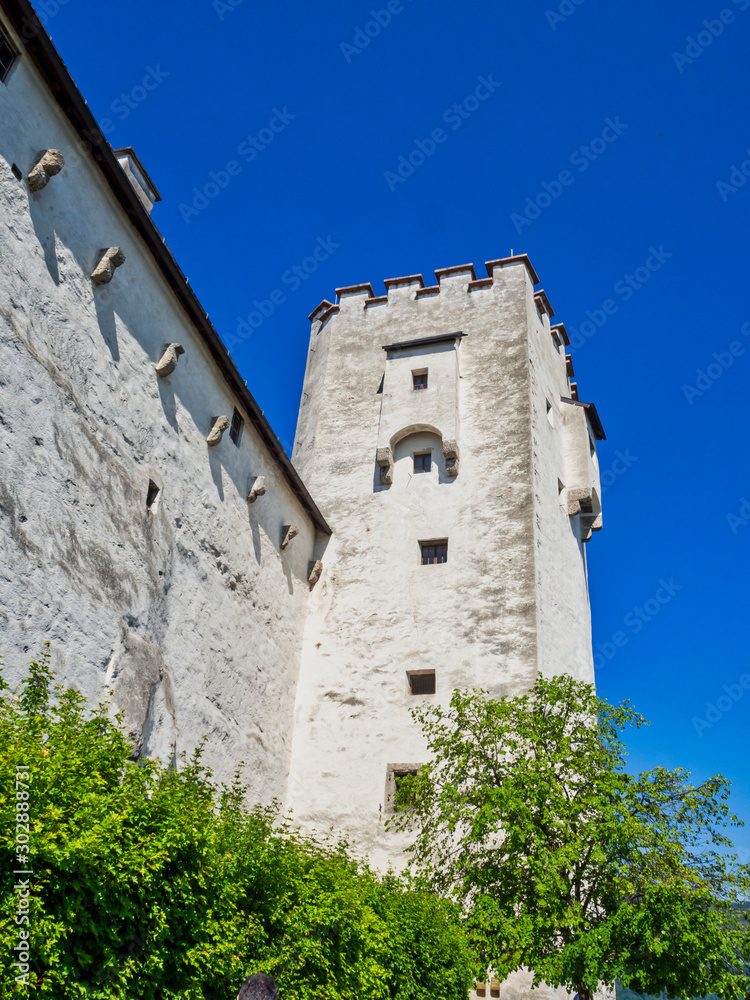 Wall and battle tower of the old castle, Salzburg