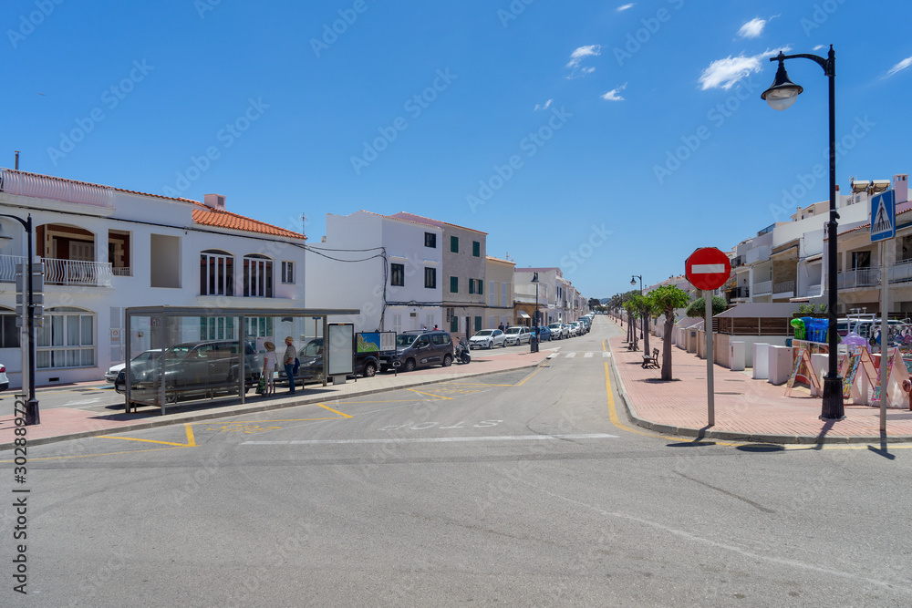 View of Traditional Spanish street in city of island Menorca View of Traditional Spanish street in city of island Menorca