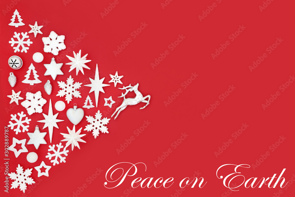 Christmas peace on earth abstract background with white and silver tree