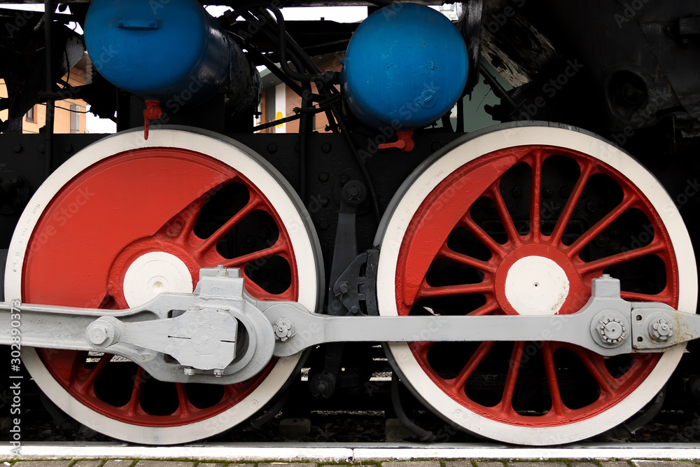 big red steam locomotive wheels
